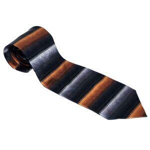 Bergamo New York Tie Black Silk X-Long Handmade 100% Silk Striped 69" x 3 3/4"